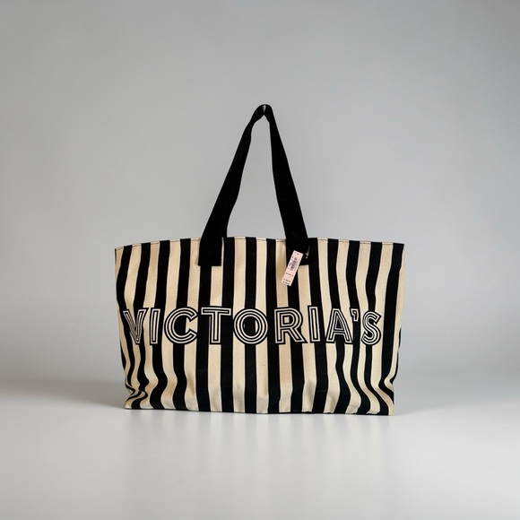Victoria's Secret Black and White Striped Tote - Picture 2 of 5
